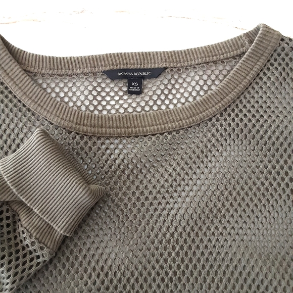 BANANA REPUBLIC ARMY GREEN MESH LONG SLEEVE TUNIC TEE SHIRT SZ XS - Picture 3 of 7